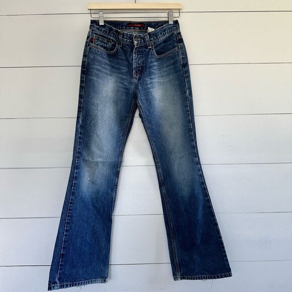 BCBG Maxazria Y2K Boot Cut Flare Distressed Jeans Size 3/4R - Picture 1 of 11